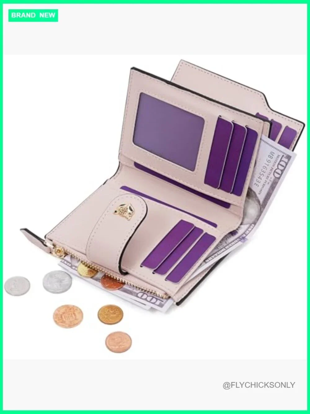 RFID Blocking Bifold Zipper Wallet Credit Card Holder with ID Window